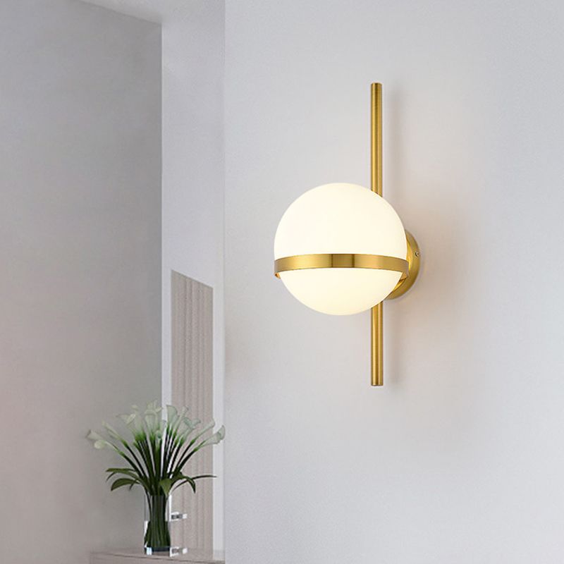 Modern Minimalist 1 Light Globe Wall Sconce White Glass Wall Lighting in Gold for Living Room