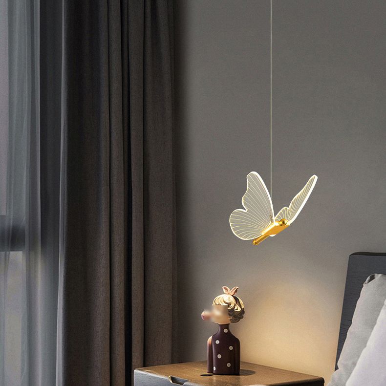 Iron Gold Pendant Lamp in Modern Luxury Style Acrylic Butterfly LED Hanging Lamp for Bedroom