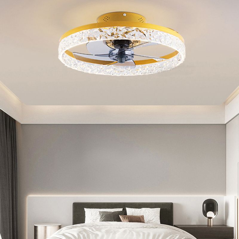 Modern Circular LED Fan Lamp Acrylic Bedroom Semi Flush Mount Ceiling Fan with Light