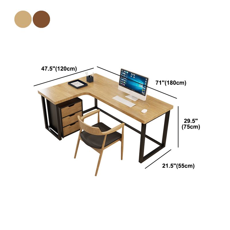 L-Shape Writing Desk Industrial Style Solid Wood Office Desk