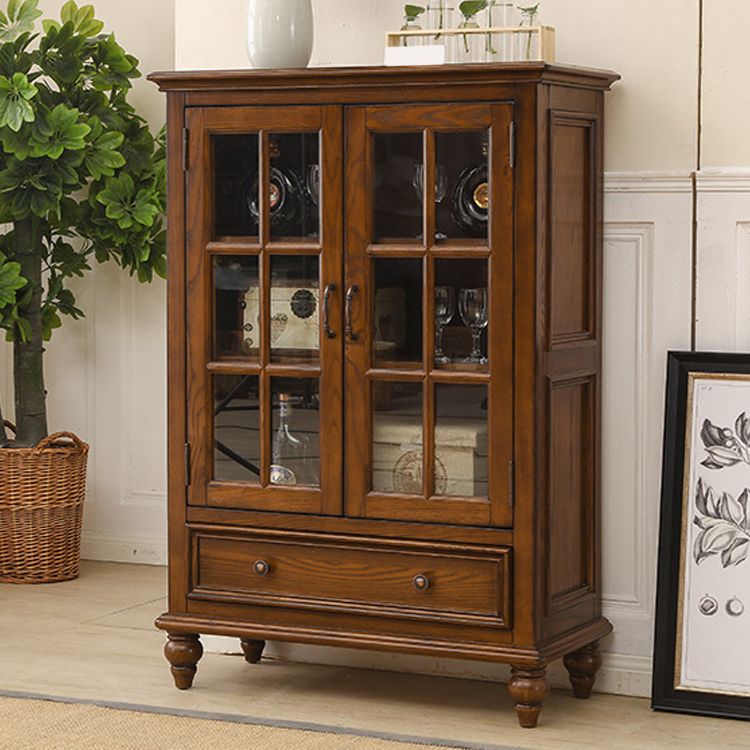 Traditional Ash Display Stand Glass Doors Standard Display Cabinet for Living Room