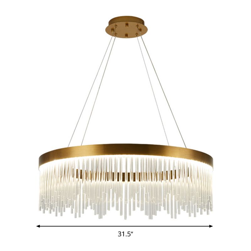 Tube Hanging Chandelier Modernist Crystal LED Brass Ceiling Pendant Light in Warm/White Light, 16"/23.5"/31.5" Wide