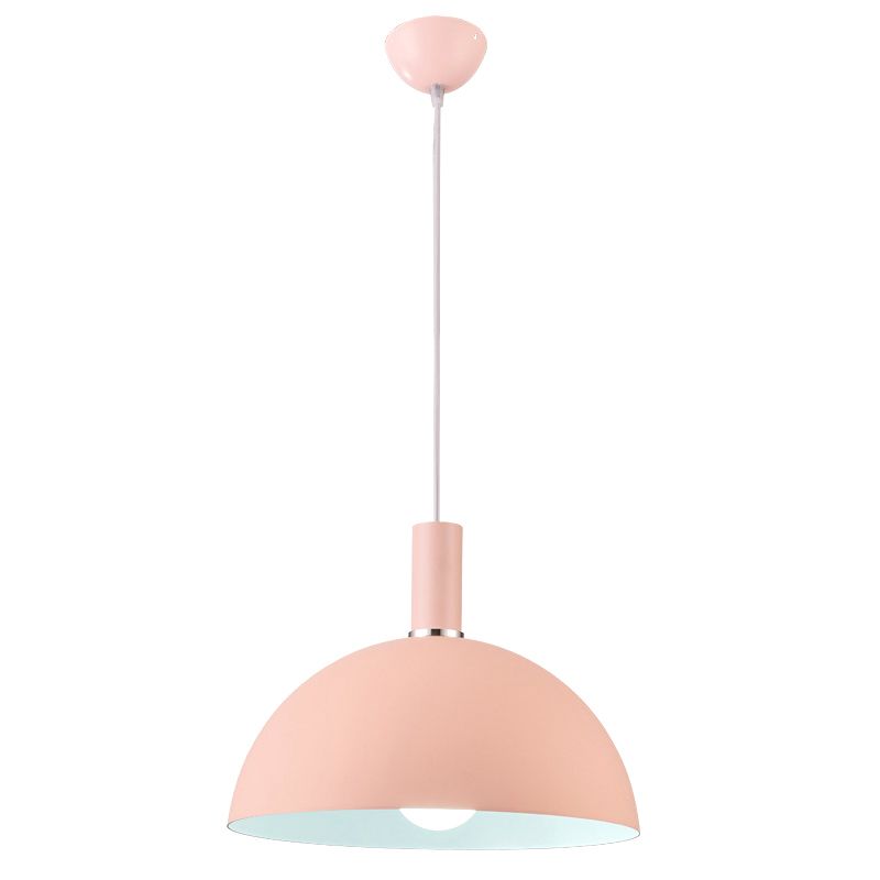 Aluminum Hemisphere Hanging Light Nordic 1 Head Pink and White Inner Pendulum Light for Bedroom