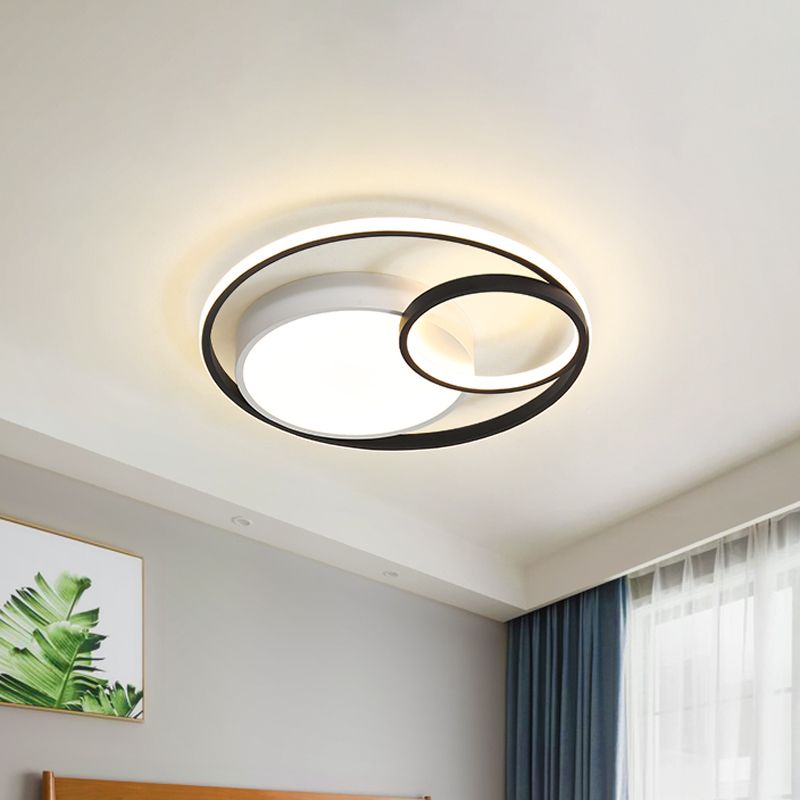 Circular Flush Mount Lamp Simple Acrylic Black/White/Gold LED Ceiling Light Fixture for Dorm Room, White/3 Color Light