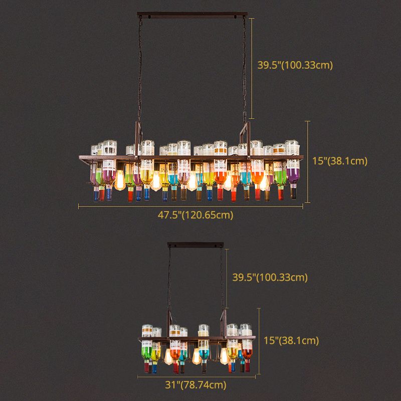 Schwarz geometrische Anhänger Licht im industriellen Stil Eisenhängelampe mit Weinflaschendekoration