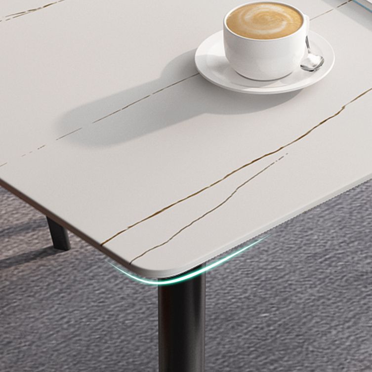 Modern Style Home Sintered Stone Dining Table 4 Legs Rectangular Table in White