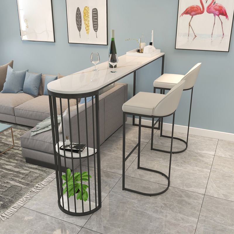 Stone Bar Dining Table Modern Bar Table with Double Pedestal for Balcony Living Room