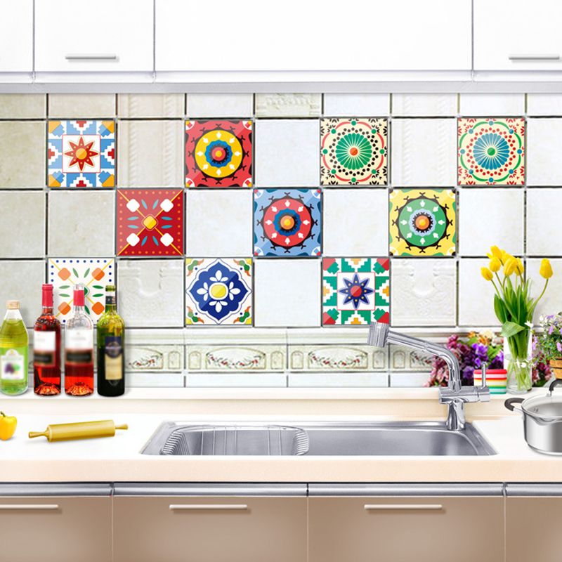 Bohemian Style Mandala Peel Wallpapers for Kitchen 4.3-sq ft Wall Art in Red-Yellow-Blue-Green