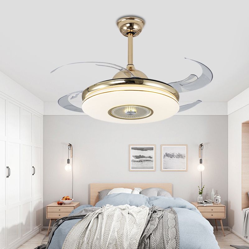 Acrylic Round Semi Flushmount Modern Bedroom 48" Wide LED Hanging Fan Light Fixture in Nickel/Gold with 4 Blades