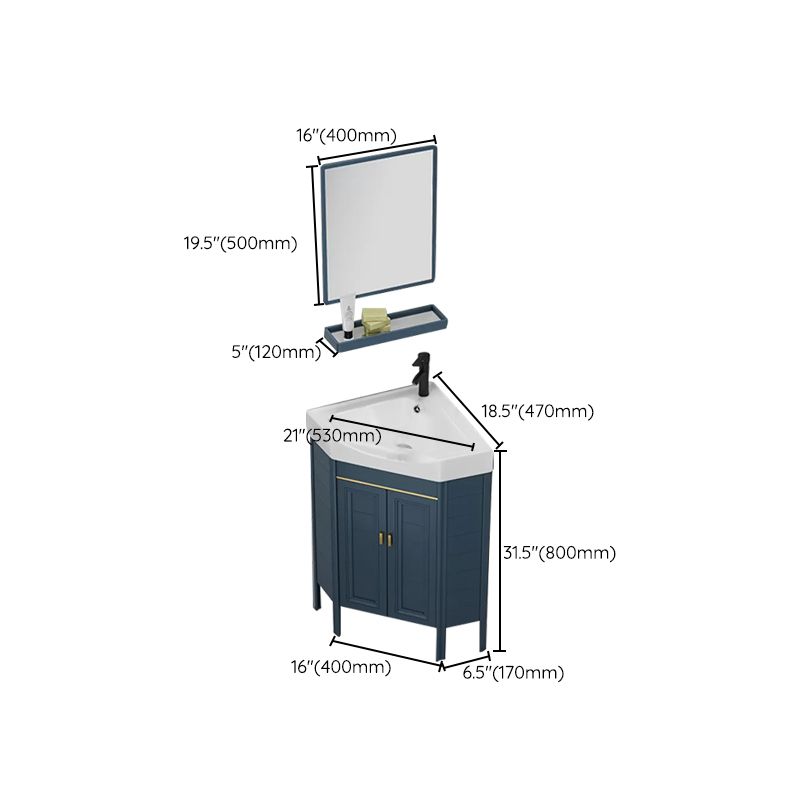 Gorgeous Sink Cabinet Blue Tone Free-standing Corner Bathroom Vanity