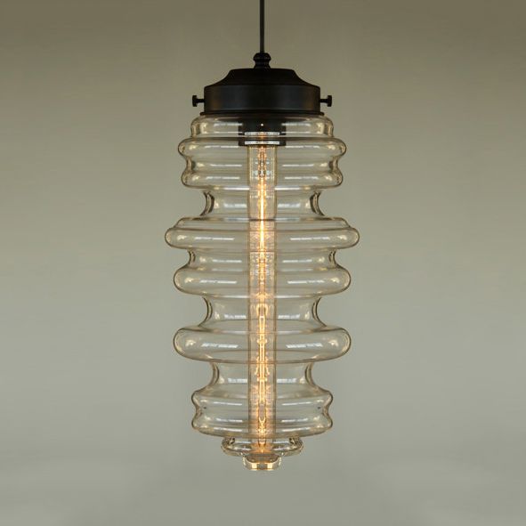 Contemporary 1 Light Pendant Light with White/Amber/Smoke Glass Shade Black Ribbed Hanging Ceiling Lamp