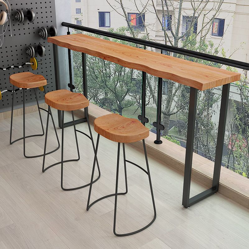 Natural Solid Wood Top Bar Table Modern Pub Table with Metal Frame