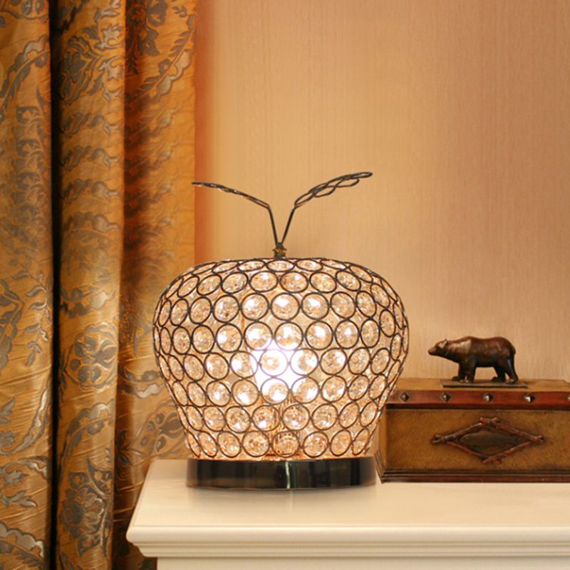 Crystal Apple Night Stand Lamp Modern Creative 1-Light Hotel Table Lighting in Silver