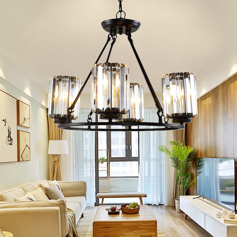 Black Round Ceiling Chandelier Contemporary Crystal 4/6/8 Lights Pendant Light Fixture with Adjustable Chain