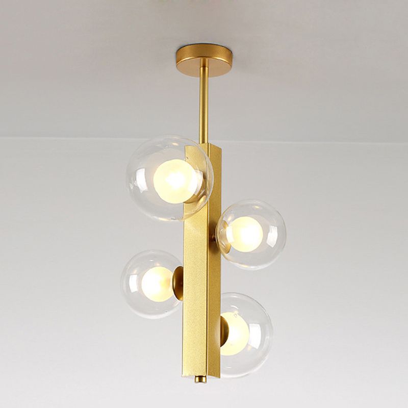 4/8 Lights Gold Linear Suspension Light Simple Modern Metallic Chandelier with Modo Clear/White Glass Shade for Dining Room