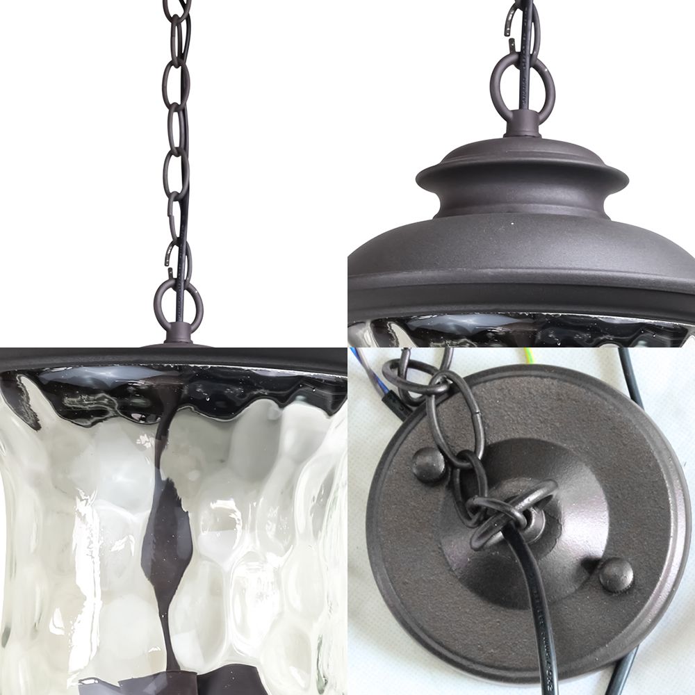 3-licht hanglamp met kuiltjes met kaft glazen schaduw metalen antieke stijl buitenhangende lamp in donkergrijs