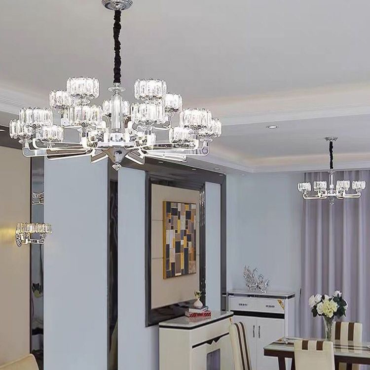 Cylindrical Pendant Ceiling Lights Modern Minimalist Style Crystal Hanging Lamp