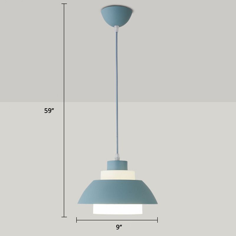 Aluminum Bowl Ceiling Hang Light Macaron Single-Bulb Pendant Lamp with Acrylic Shade Insert