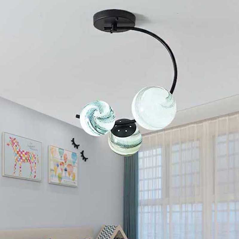 Ball Ceiling Lamp Modernism Hand Blown Glass 3/5 Lights Semi Flush Mount Lighting in Black/White