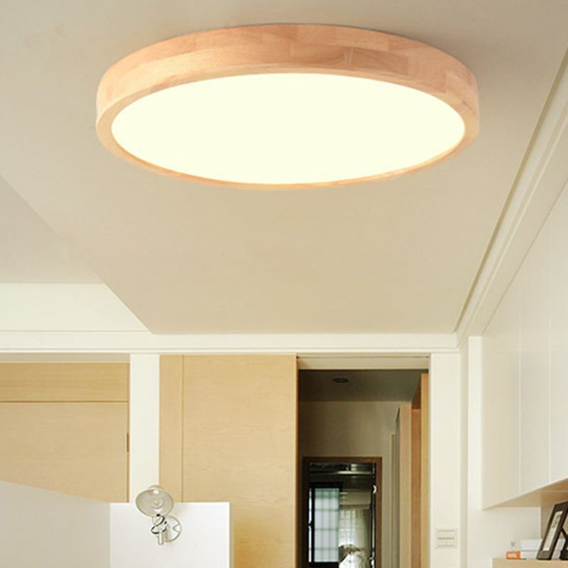 Simple Round Flush Mount Light Single Light Wood LED Ceiling Light