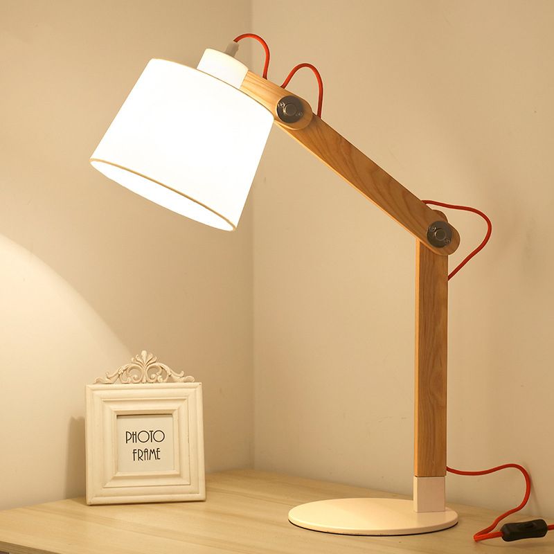 Drum Reading Light Modern Fabric 1 Head Nightstand Lamp in White with Rotating Node