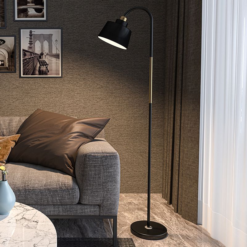 Round Bedside Floor Reading Lamp Metal 1 Head Nordic Standing Light with Gooseneck Arm