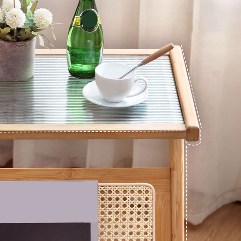 Contemporary Bamboo and Glass Bed Nightstand in Natural Oak/Walnut