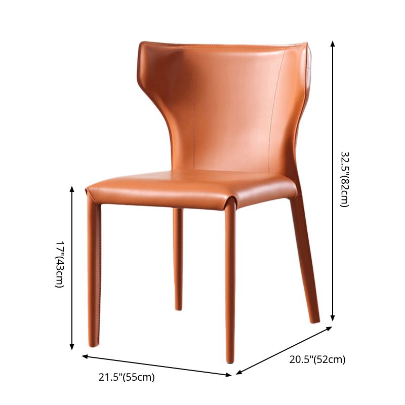 Modern Wingback Side Chair Leather Armless Dining Chair with Metal Legs