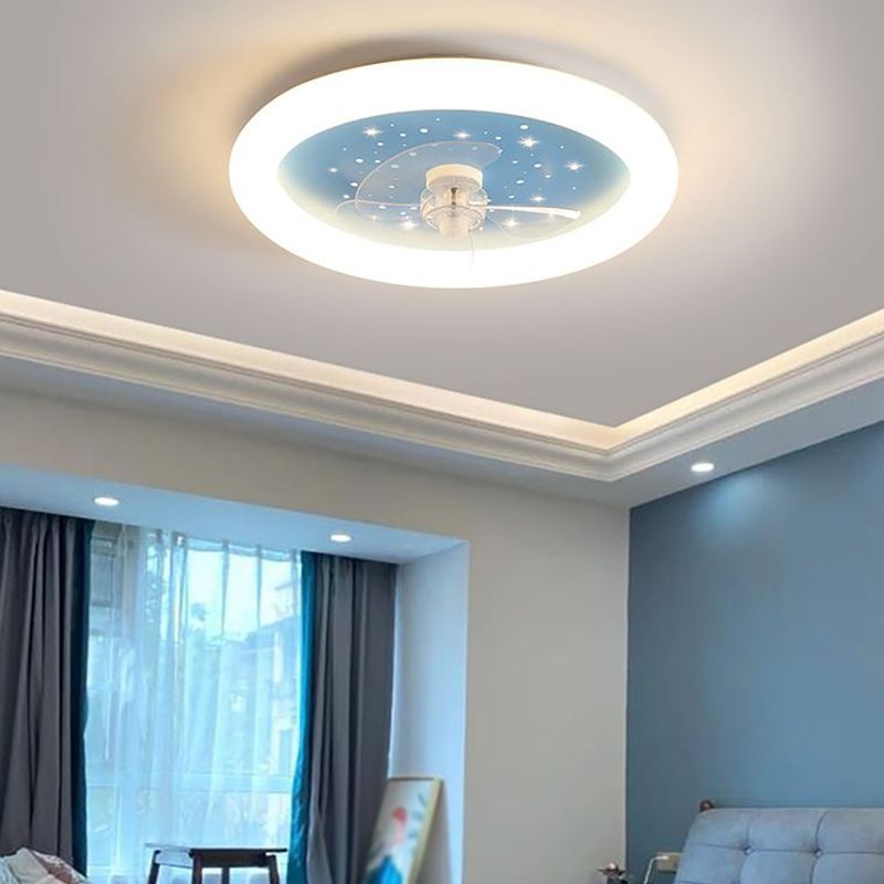 3-Blade LED Ceiling Fan Children Blue Fan with Light for Bedroom