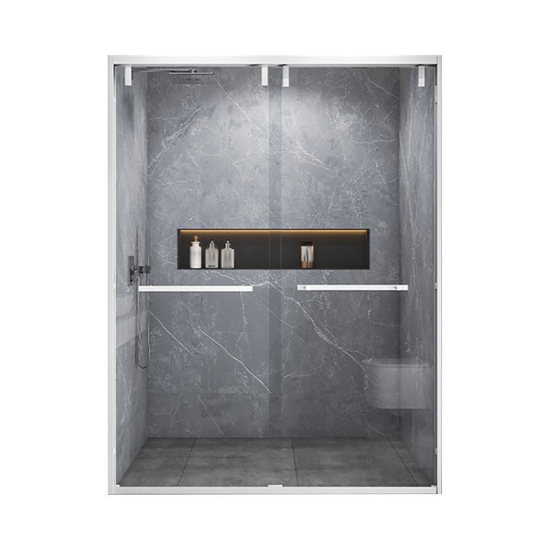 White Double Sliding Shower Door with Semi Frameless 304 Stainless Steel Frame