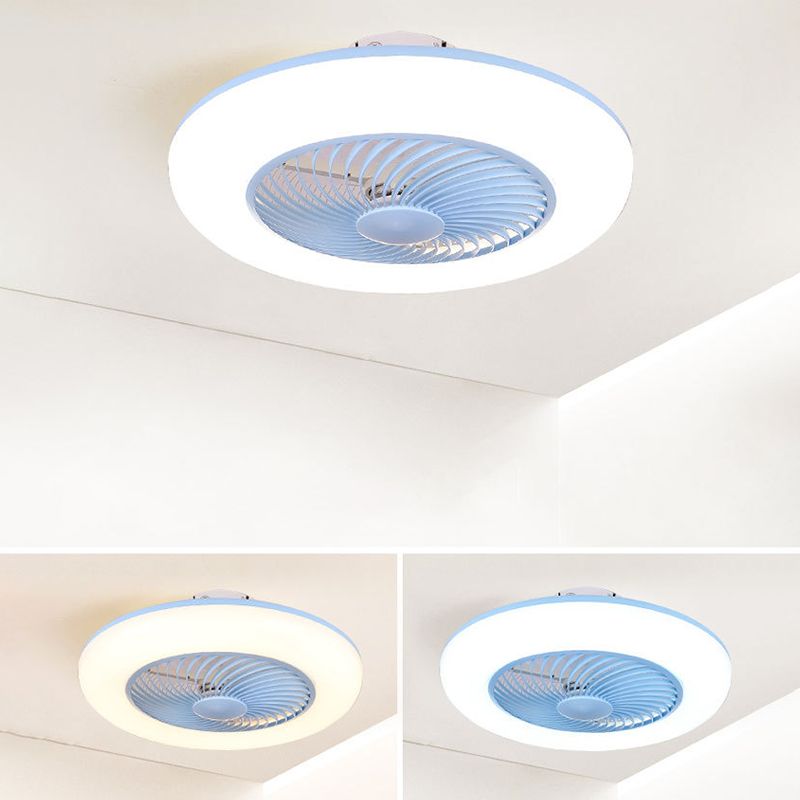 Round Fan Light Ceiling Fixture Macaron Acrylic Dining Room LED Semi Flush Light