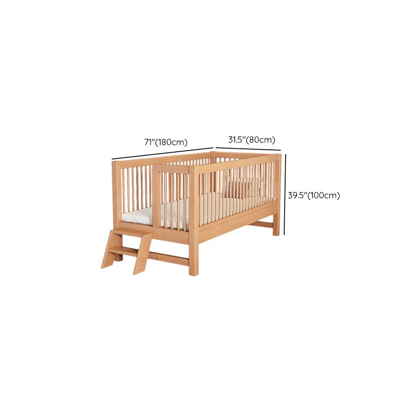 Farmhouse Style Beech Crib Solid Wood Nursery Crib with Guardrails