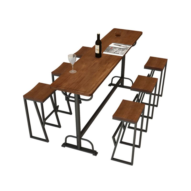 Pine Wood Bar Table Rectangle Industrial Bar Dining Table with Trestle Base in Black