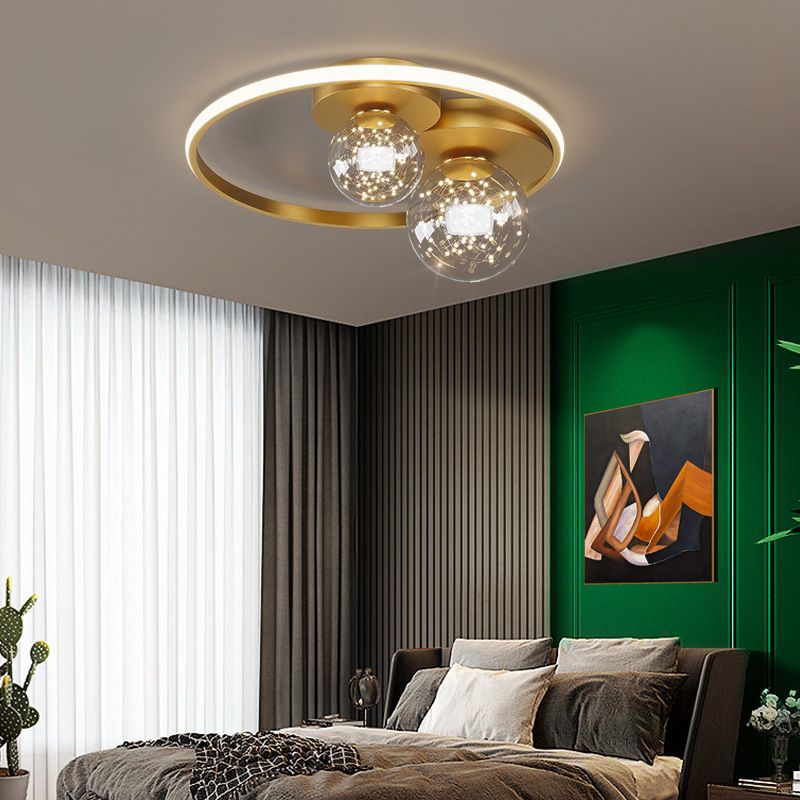 Geometric Shade 3-Lights Flush Mount Modern Style Flush Mount Ceiling Lighting Fixture in Gold