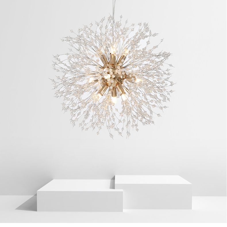 Simple Crystal Pendant Lighting Fixture Modern Style Hanging Chandelier for Living Room