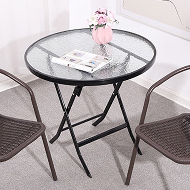 Black/Clear Bistro Table Contemporary Table with Metal Frame