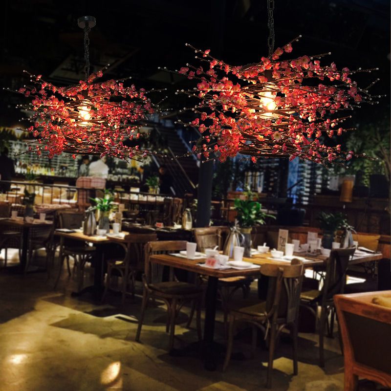 Metal Black Down Lighting Pendant Plum Blossom 1 Head Industrial LED Hanging Lamp for Restaurant