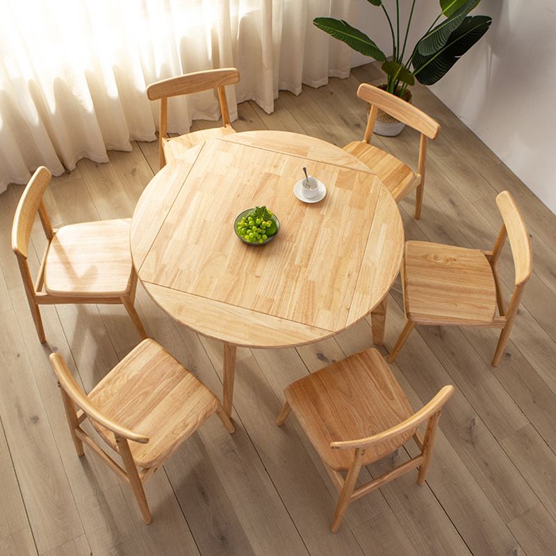 Modern Wood Adjustable Kitchen Dining Set 4 Leg Base Table with Folding Leaf