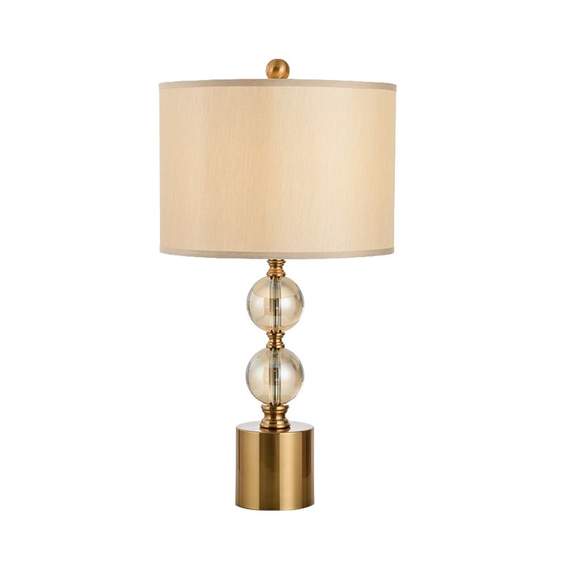 Gold Cylindrical Table Light Modernist 1 Head Fabric Small Desk Lamp with Metal Base