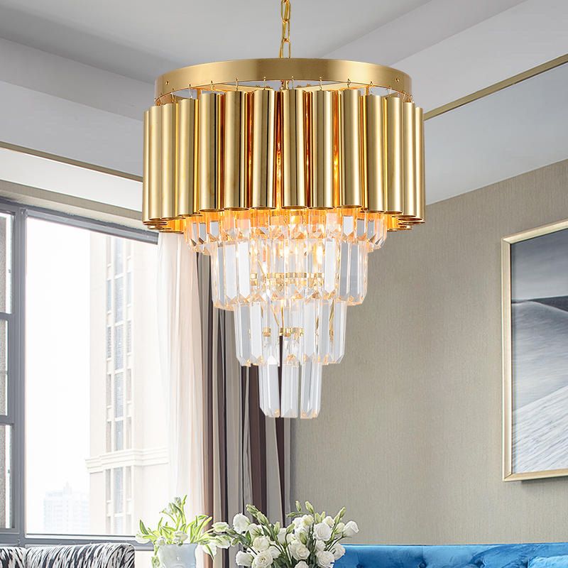 Postmodern Conical Chandelier Light Crystal and Metal 5/8/10 Lights Living Room Ceiling Light in Gold, 16"/19.5"/23.5" Wide