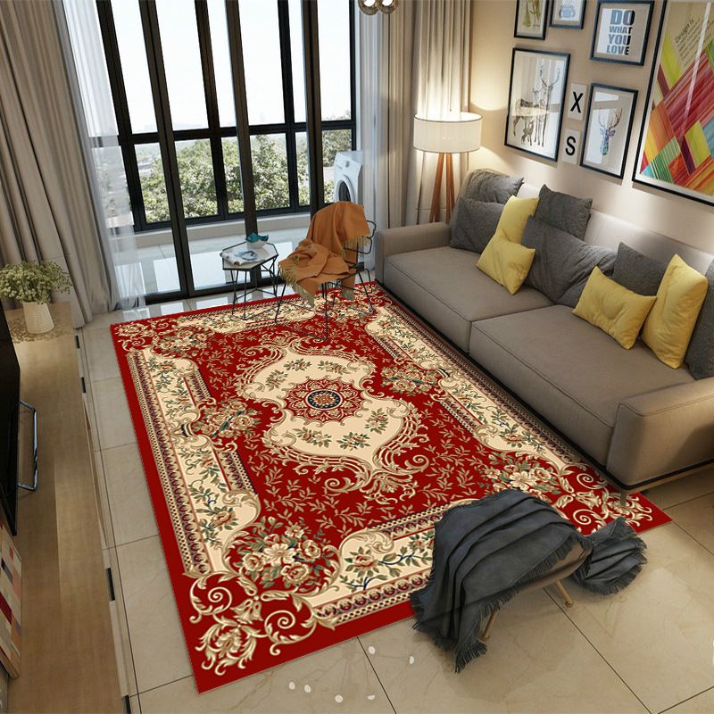 Moroccan Style Bedroom Rug Multi Color Flower Print Carpet Polyester Washable Pet Friendly Anti-Slip Backing Rug