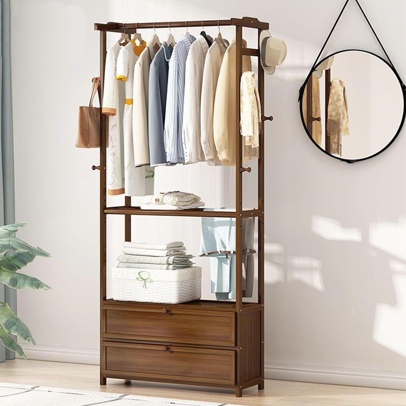 Modern Hall Stand Wood Free Standing No Distressed Coat Rack with Drawer