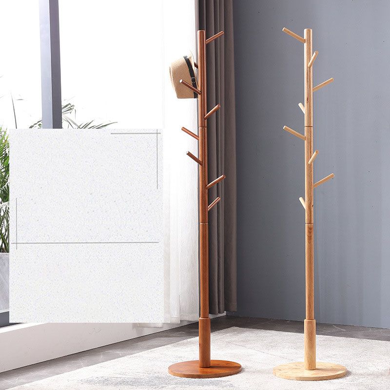 Rubber Wood Entryway Coat Rack Modern Standing Entry Hall Tree for Living Room