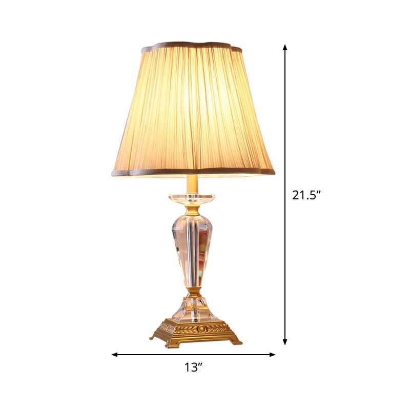 Tapered Table Lamp Modern Beveled Crystal 1 Bulb Task Light in Beige with Fabric Shade