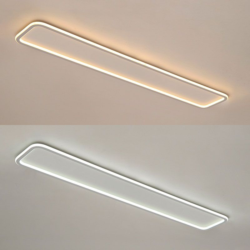 White Metal Ceiling Light Linear Shape Flush Mount with Silicone Shade for Living Room