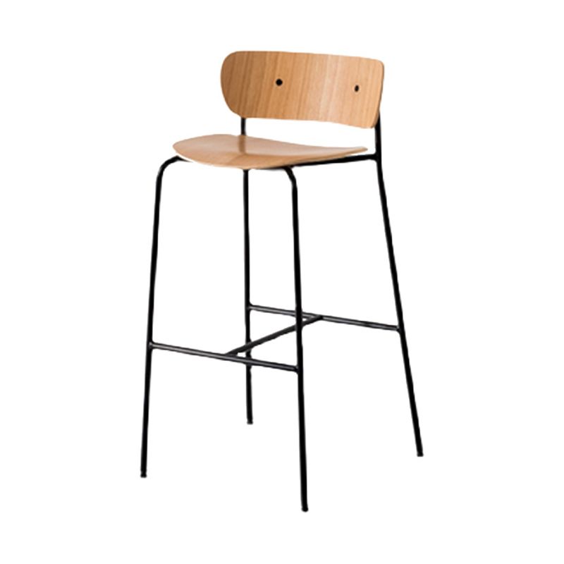 Low Back Metal Indoor Barstool Industrial Black Tall Stool with Wood Seat 1 Piece