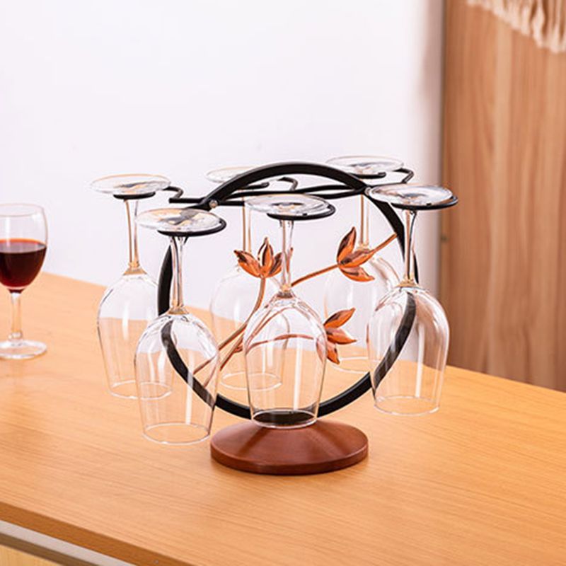 Contemporary Countertop Wine Glass Rack Wood and Metal Glass Rack