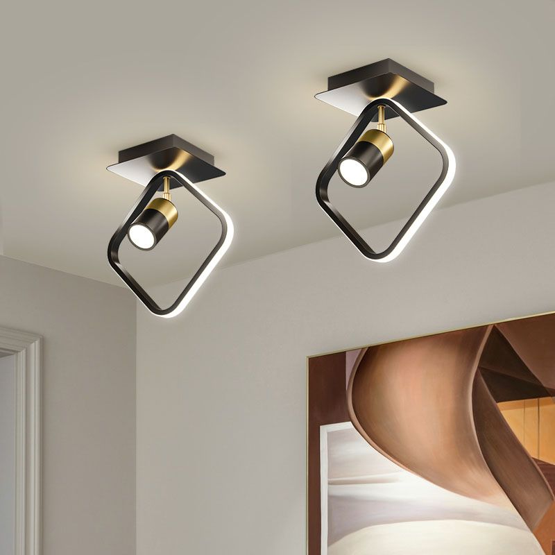 Modern Geometric Ceiling Light Metal Black 2 Lights Track Flush Mount Light for Corridor