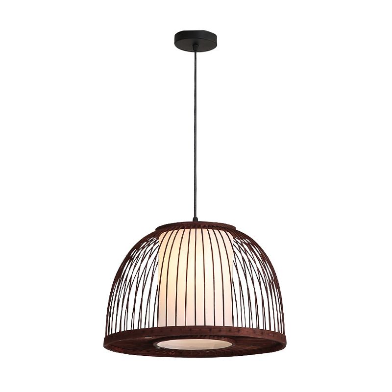 14"/16"/18" W Bamboo Domed Pendant Lamp Asia 1 Light Hanging Ceiling Light in Coffee for Dining Room