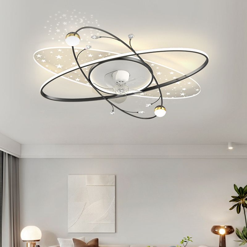 Ellipse Interior LED Ceiling Fan Black / Gold Contemporary Fan Lighting Fixture